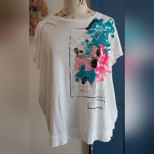Marc Cain White Top with Pink and Blue Details